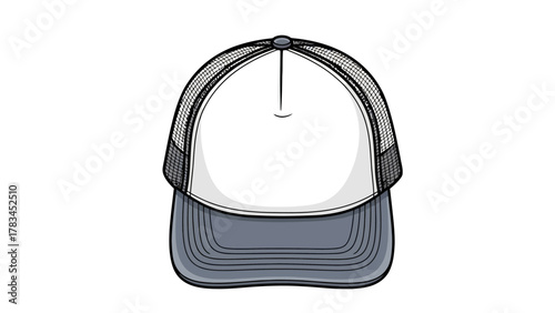 A stylized drawing of a trucker hat in front view