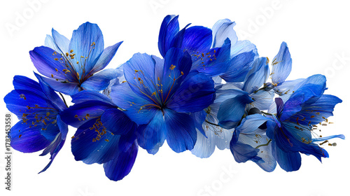 Cluster of Deep Blue and Light Blue Flowers with Yellow Stamens