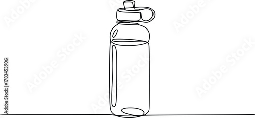 Continuous line art drawing of a minimalist water bottle design