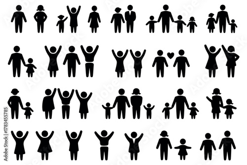 Flat Kids and Children Icon Vector Set. Boy and Girl Symbols for App and Web Design