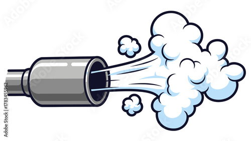 Cartoon exhaust pipe emitting a cloud of white smoke