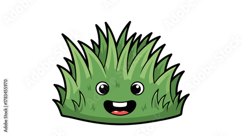 Cartoon grass character with a face