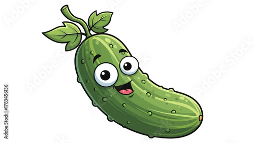 Cartoon pickle with a face leaves and stem