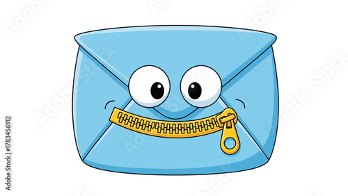 Cute blue envelope character with eyes and zipper mouth