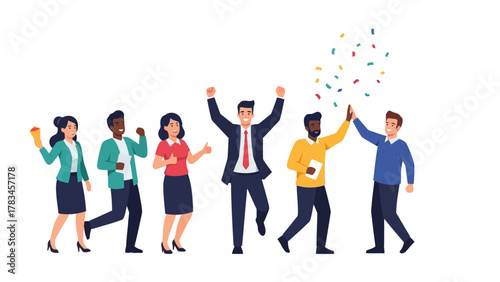 Diverse group of happy people celebrating with confetti