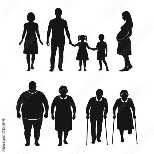 Human life stages silhouettes