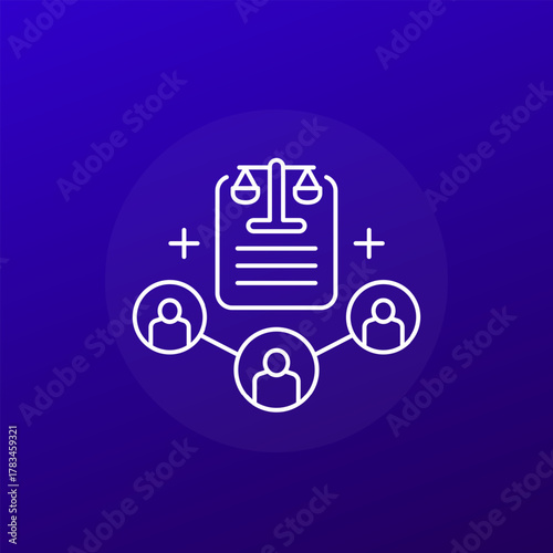 class action icon, collective legal case thin line vector design