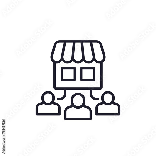retail business icon, shop and customers line design
