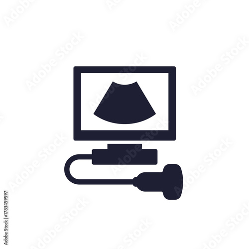 ultrasound machine icon, ultrasonography pictogram on white