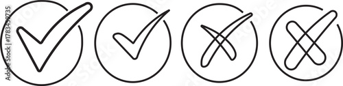 Check mark icon button set. Check box icon with right and wrong buttons and yes or no checkmark icons in green tick box and red cross. Isolated checkmark symbol