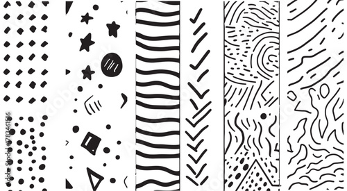 Set of six vertical seamless abstract patterns vector illustration isolated on white background design for textile fabric wrapping paper packaging and more