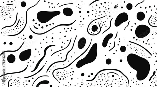 Abstract Black and White Seamless Pattern with Organic Shapes Dots and Lines Vector Background for Textile Wallpaper Packaging Branding and Social Media Designs