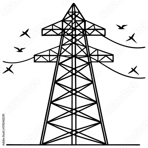 Black and white illustration of a power line