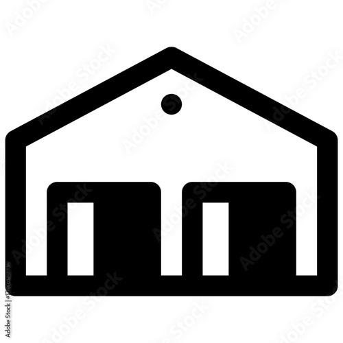 Cowshed. Outlined stroke vector icon with black-filled details.