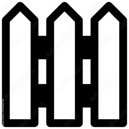 Fence. Outlined stroke vector icon with black-filled details.