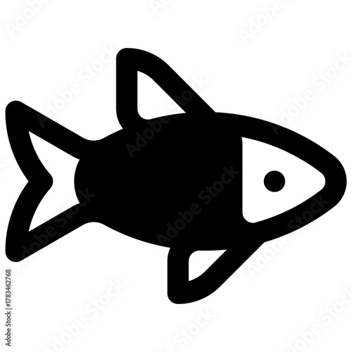 Fish. Outlined stroke vector icon with black-filled details.