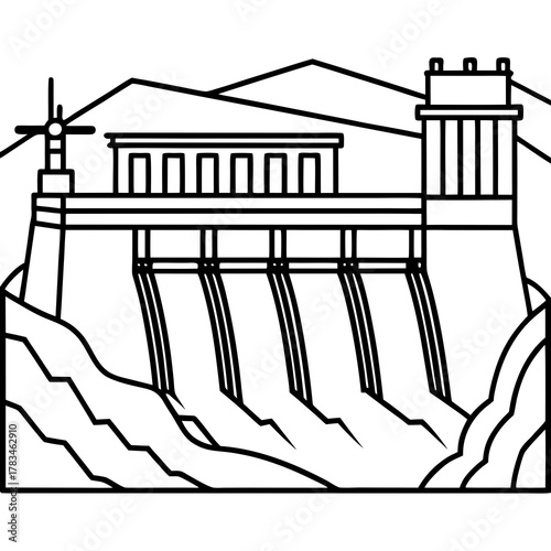 Hydroelectric dam with mountain landscape