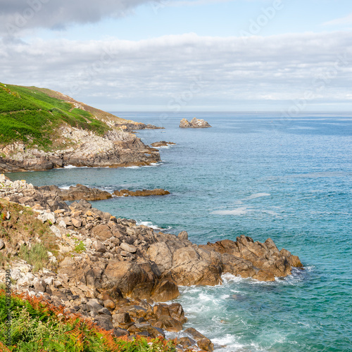 View of the cliffs around Pointe du Millier, in Finistère, Brittany, France.