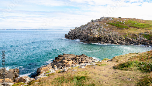 View of the cliffs around Pointe du Millier, in Finistère, Brittany, France.