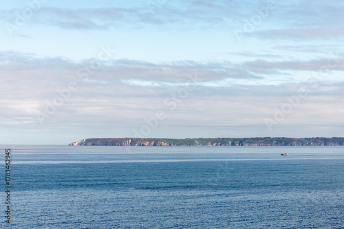 The Pointe du Raz, seen from Pointe du Millier near the village of Beuzec-Cap-Sizun, in Finistère, Brittany, France.