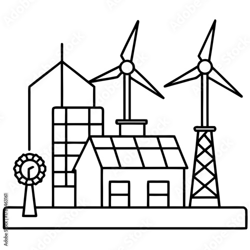 Renewable energy sources with wind turbines and solar panels