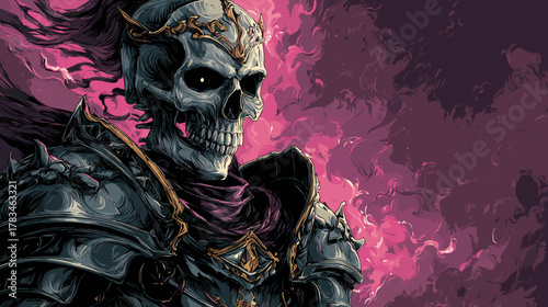 Dark Fantasy Skeleton Knight Face. Vector Game Design Illustration