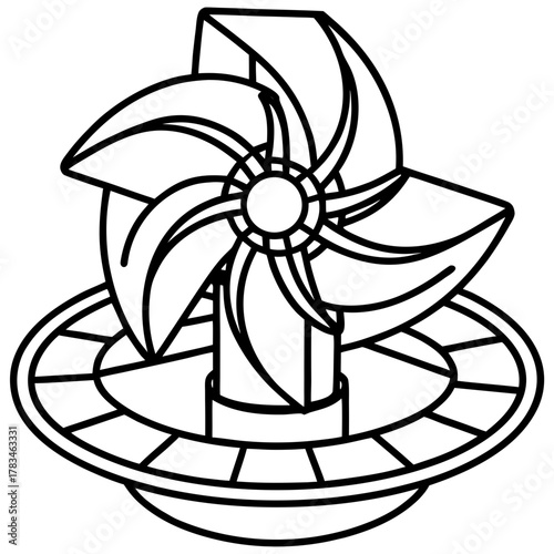 Stylized water fountain with rotating blades