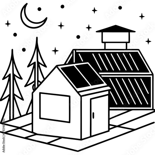 Sustainable homes with solar panels under moonlight