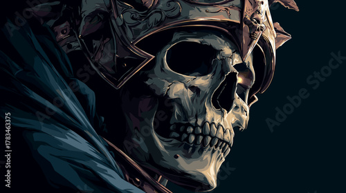 Dark Fantasy Skeleton Knight Face. Vector Game Design Illustration
