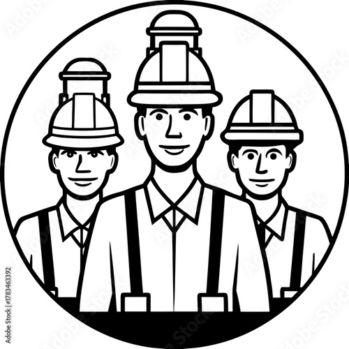 Team of construction workers wearing hard hats