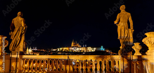 Night view of Prague Castle Hill (Hradčany) from the roof of the Philharmonic Hall (Rudolfinum)
