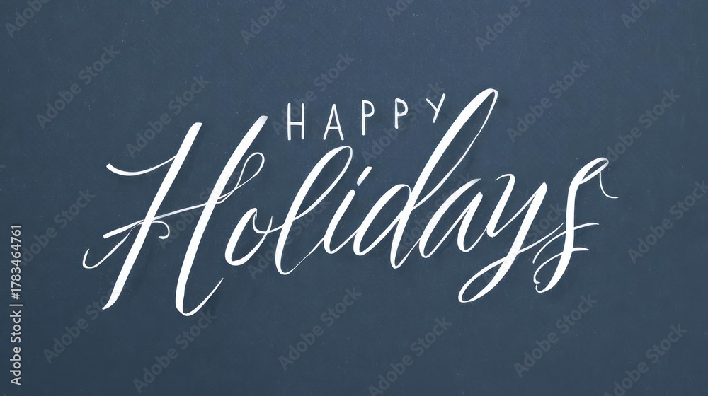 Obraz premium Elegant white hand lettered script text saying happy holidays on a dark blue background