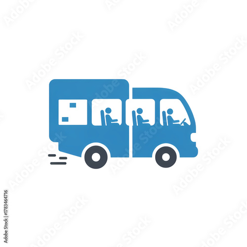 Blue bus with passengers on a fun road trip