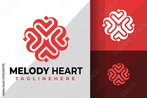 Letter M Heart Flowers Logo Icon Vector Design Illustration