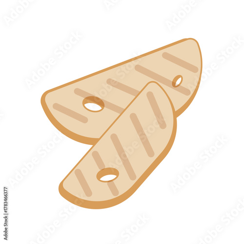 Two toasted slices of bread with grill marks. Minimalistic vector illustration in soft beige and brown tones. Perfect for menu designs, packaging, cafe logos, and breakfast-themed projects.