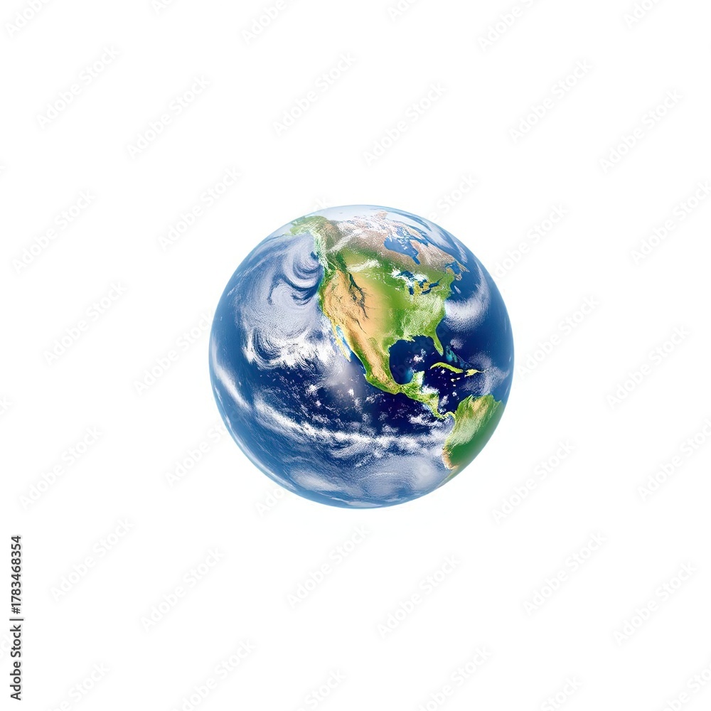 Fototapeta premium 3D rendering of the globe. Realistic clouds, oceans and continents. Isolated on a white background. The concept of travel, science and the environment. Suitable for infographics and presentations