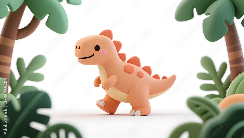 Fototapeta premium 3D cute dinosaur illustration June 1 Children's Day cartoon animal background