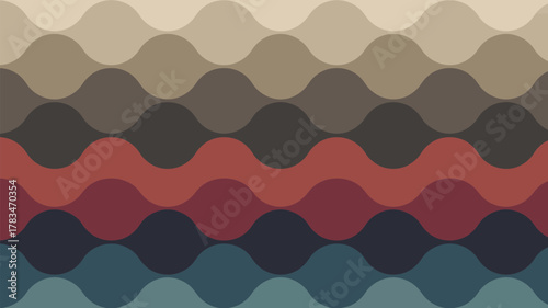 A colorful wave pattern with shades of brown red and blue in a seamless repeating design illustration