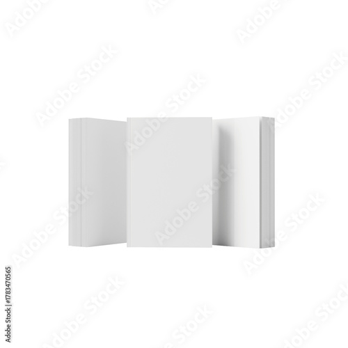 Blank white book mock-up on soft gray background. 3d rendering. White Book. Blank Cover Of Magazine, Book, Booklet, Brochure Isolated On White Background. Mock Up Template. 3D rendering.