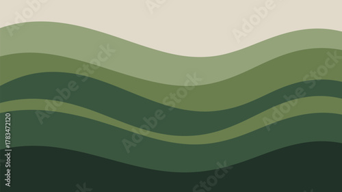 Abstract green waves illustration with varying shades on a beige background creating a calming effect
