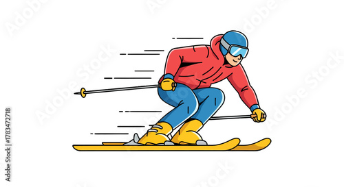 Skier Descending a Slope Illustration of Winter Sports and Outdoor Activity