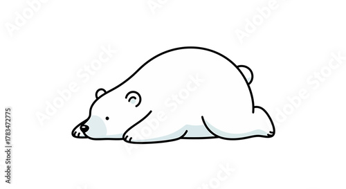 Cute Cartoon Polar Bear Relaxing on White Background Simple Illustration