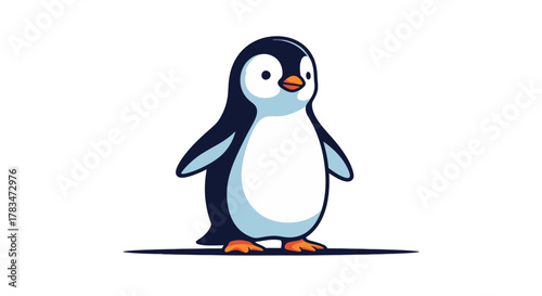 Adorable cartoon penguin standing and looking forward, illustration of a cute bird