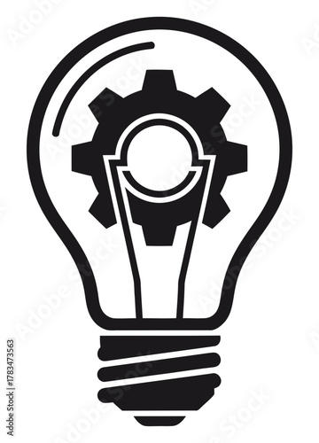 Light bulb with gear inside, representing innovation, idea, and mechanical concept