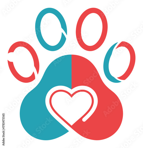 Cute animal paw print logo with heart, perfect for petrelated businesses and organizations