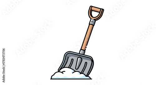 Snow Shovel in Snowdrift Cartoon Illustration Winter Tool