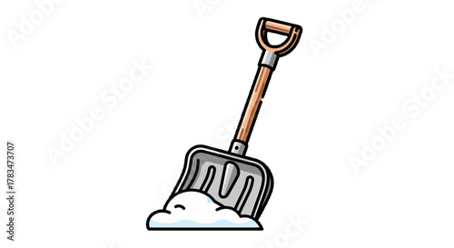 Illustration of a snow shovel digging into a pile of snow, perfect for winter weather and snow removal themes