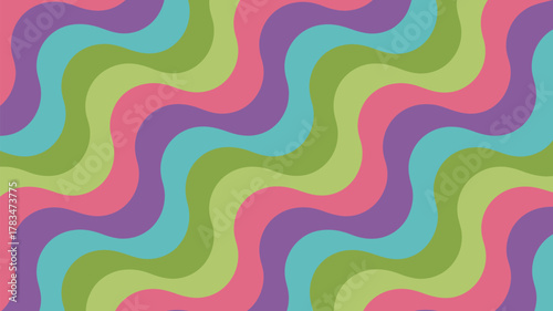 A colorful wavy pattern with shades of green, pink, purple, and blue creating a groovy background art