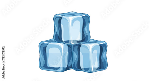 Three translucent ice cubes stacked on a white background, representing cold and refreshment