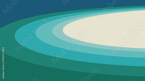 Abstract concentric circles in shades of blue and green leading to a cream colored center area